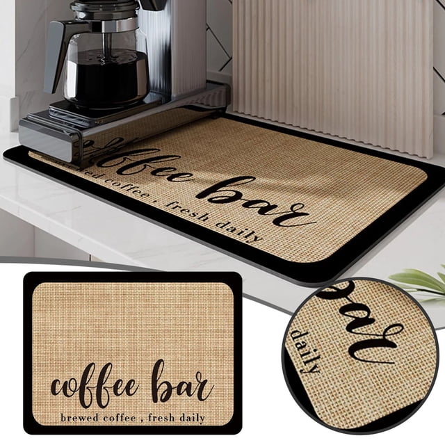 Placemat Coffee Bar Mat for Countertops Absorbent Rubber Quick Drying Stain- Kitchen Mat for Drink Bar Accessories and Dish Drying