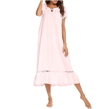Timegard Longues Robes de Nuit pour Femmes Manches Courtes Col Rond Vêtements de Nuit Décontractés Amples Confortables Robe de Maison