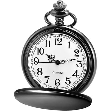 Montre de Poche Vintage Classique Lisse en Acier Argenté pour Homme, Montre à Quartz, Montre pour Femme