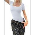 thumbnail image 3 of Women's 2 Piece Bodysuits Ribbed Square Neck Short Sleeve Bodysuits White L, 3 of 8