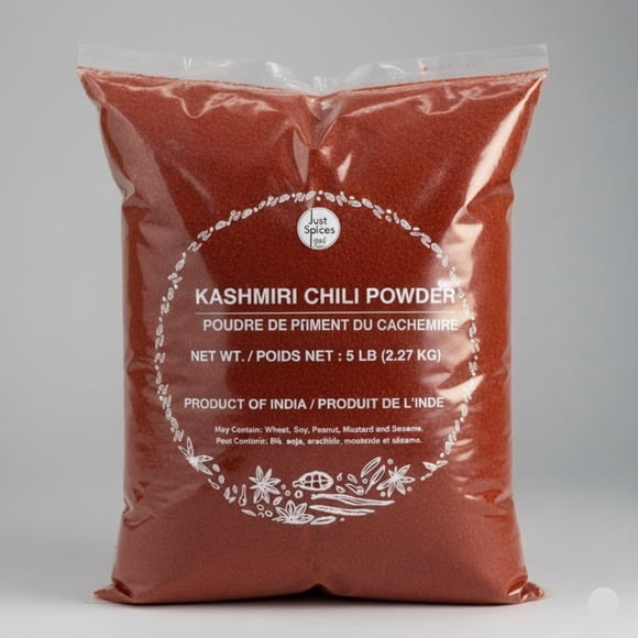 Just Spices - Mild Hot Kashmiri Red Chili Powder (Kashmiri Mirch), 5 lb (2.27 kg) , Product of India , Value Pack , NO Colour Added