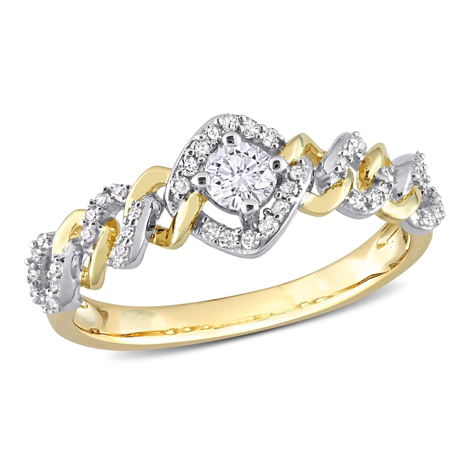 Miabella Bague de fiançailles Halo a maillon en or jaune 10K avec diamant 1/3 Carat P.T.