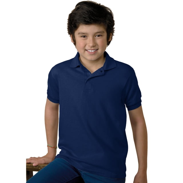 Hanes Cotton-Blend Kids` Jersey Polo, L, Navy