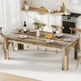 thumbnail image 3 of 71" Long Dining Table for 6-8, Large Farmhouse Rectangular Kitchen Dining Room Table, Wooden, Thick Frame & Sturdy Triangular Legs, Wood Strip Base for Dinner, Kitchen, Office, Rustic Brown, 3 of 7