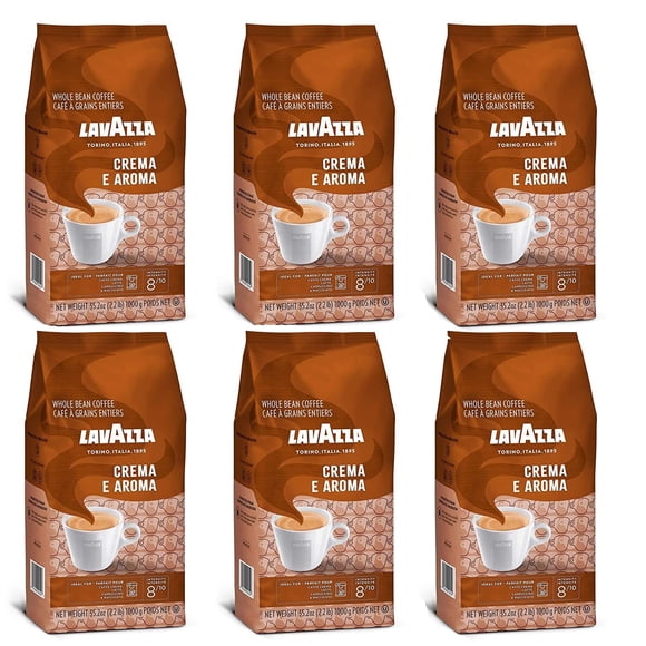 Lavazza Crema e Aroma Whole Bean Coffee, Medium Roast, Arabica and Robusta Blend, 2.2 lb Bag (Pack of 6)