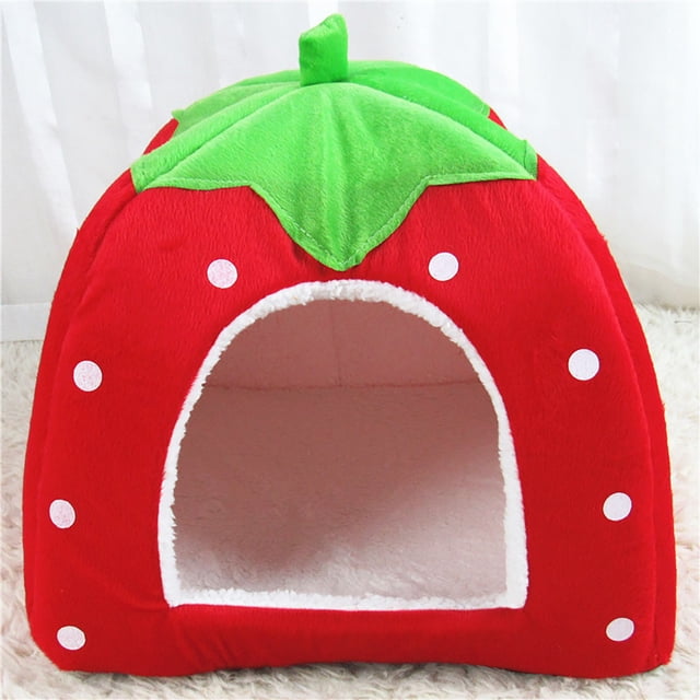 YUTK Lits pour Chats d'Intérieur, Liquidation Maison d'Hiver d'Intérieur Maison Maison Rembourrée Yourte Pliante Tente Fraise Rouge P