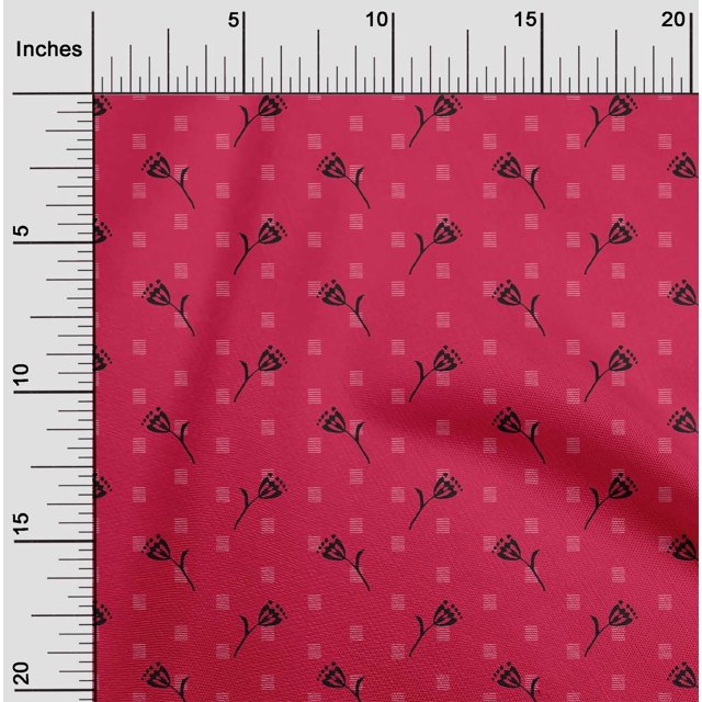 oneOone Cotton Cambric Fabric Line & Floral Block Print Fabric BTY 56 Inch Wide