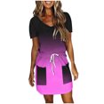 thumbnail image 1 of Birdeem Robes pour Femmes Mode Féminine Couleur Unie Manches Courtes Col en V Mi-Mollet Robe, 1 of 12