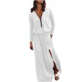thumbnail image 1 of Gspmoly Robes Décontractées pour Femmes, Robe Décontractée à Taille pour Femmes à Manches Longues avec Fermeture Éclair, Robe à Col en V, Robes de Travail pour Femmes Offres Hebdomadaires, 1 of 5