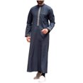 thumbnail image 2 of Ceisia Men's Embroidered Stand Collar Robe Relaxed Fit Long Sleeve Muslim Thobe Blue M Gifts, 2 of 7