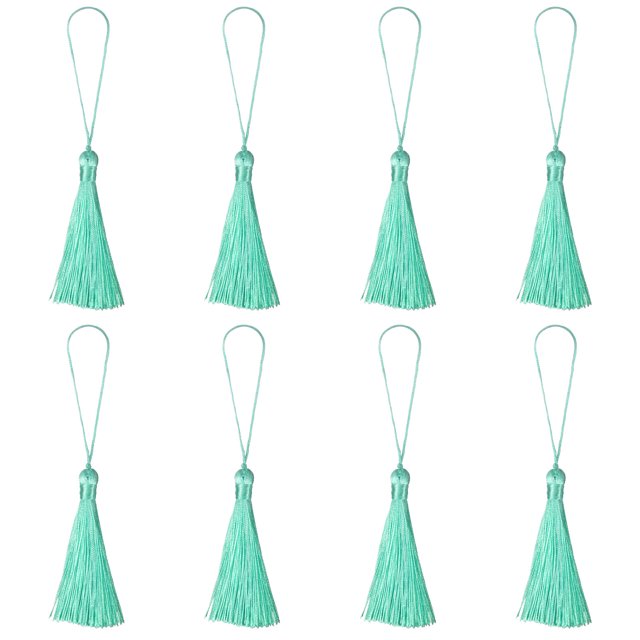 Unique Bargains 6.5' Silky Bookmark Tassels with Loop for DIY Craft Accessory, 8Pack Sea Blue