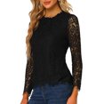 thumbnail image 4 of INSPIRE CHIC Haut en Dentelle pour Femme à Manches Longues, Encolure à Volants, Ourlet Péplum, Blouse Habillée à Motif Floral, L Noir, 4 of 8