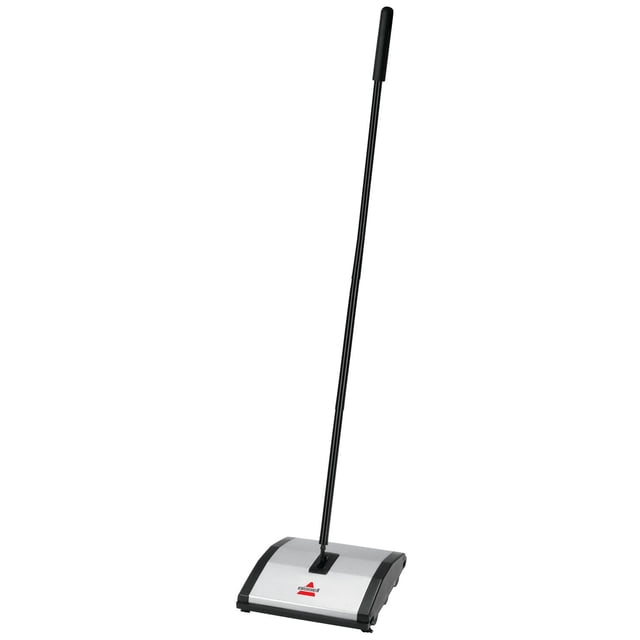 BISSELL® Natural Sweep™ Balayeuse à Double Brosse avec long Manche Noir et base Rectangulaire Argentée avec Bords Noirs et logo BISSELL Rouge, Dotée de Doubles Brosses Rotatives pour un Nettoyage Rapide et Écoresponsable des Tapis, Carpettes et Planchers Nus Sans Électricité Ni Piles, Idéale pour Ramasser les Poils d'Animaux, Miettes et Saletés.