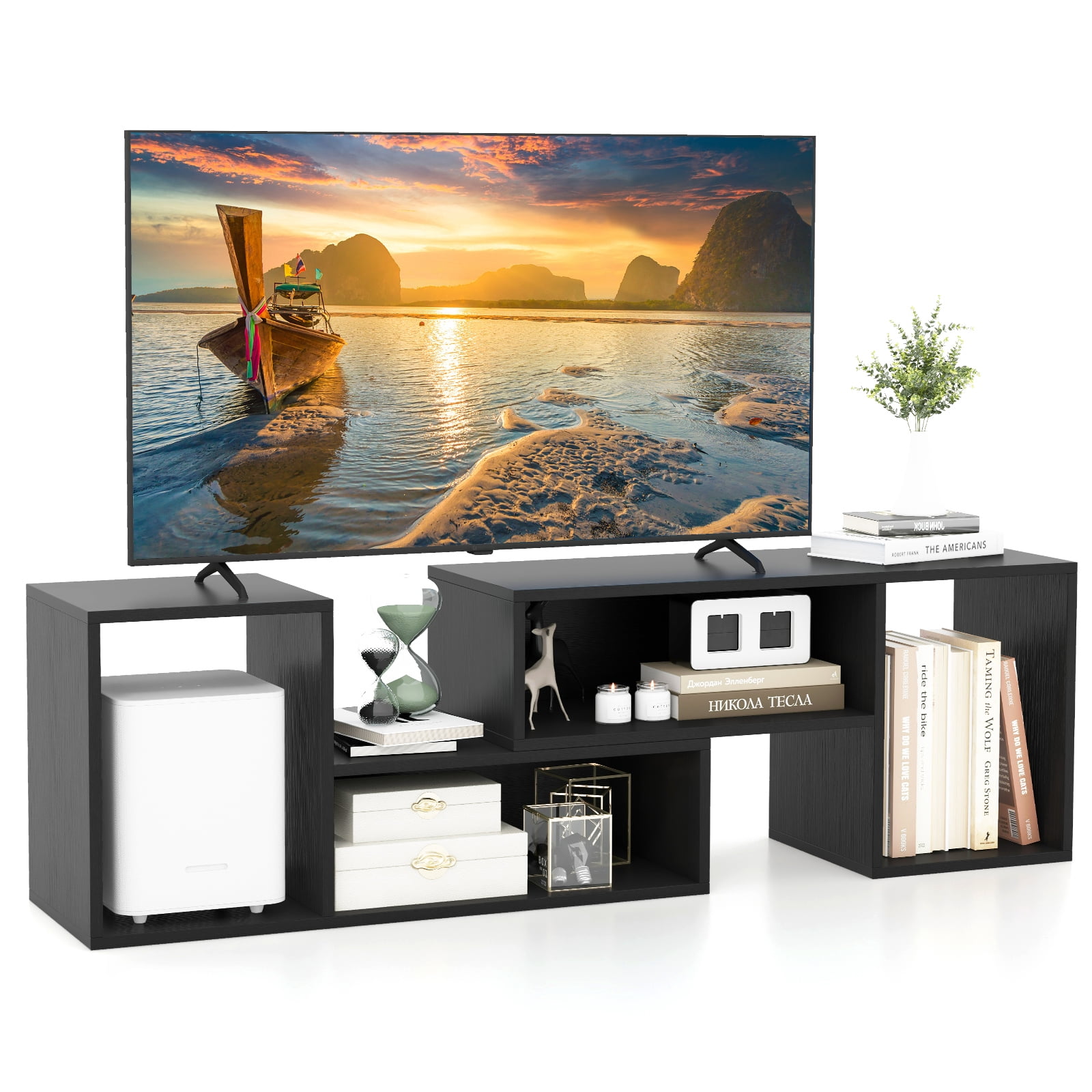 Patiojoy 2 Pieces Adjustable TV Stand for TVs up to 55 Inch Free Combination Entertainment Center Black