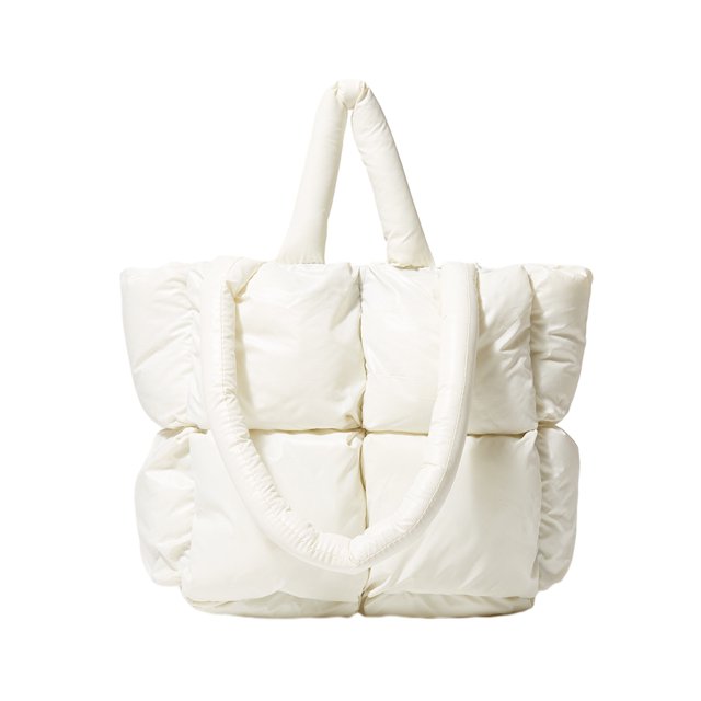 tredstone Nylon Stylish Puffer Tote Bag With Large Capacity Comfortable Shoulder Straps Padded Shoulder Bag White 1Set