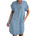 thumbnail image 2 of VEKDONE 2025 Liquidation Été Robes Chemise en Denim pour Femmes Manches Courtes Robe Midi en Jean Ample Boutonnée Décontractée Robe Droite Tunique, 2 of 9