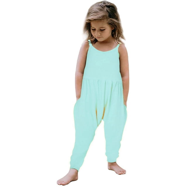 Girls Jumpsuit Solid Jumpsuits Rompers for Girls Sleeveless Rompers with Pockets Toddler Girl Summer Clothes 5-6 Y