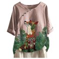 thumbnail image 3 of Hauts de Mode pour Femmes Mode Femmes T-Shirt Blouse Ample en Coton et Lin à Imprimé Hauts, 3 of 4