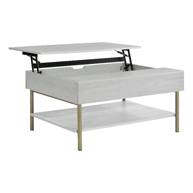 Table Basse Relevable Whitman en Bois et Laiton Blancs