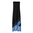 thumbnail image 3 of HKEJIAOI Liquidation des Ventes Robe Fleurie pour Femmes Robe d'Anniversaire Femmes Mode Sans Manches Imprimé Col Rond Longue Robe Maxi Robe Chemise de Plage Bleu, 3 of 5