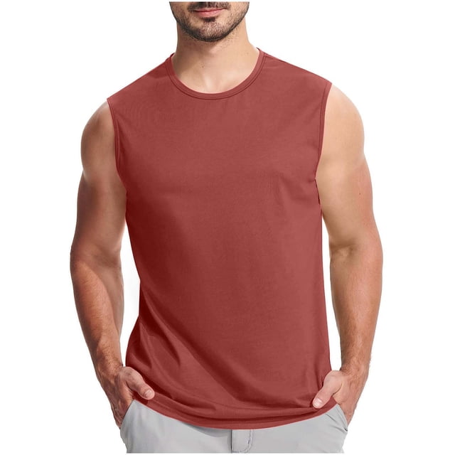 Brnmxoke Débardeur de Course Sans Manches pour Homme, Col Ras du Cou Rafraîchissant, Débardeur Athlétique pour Muscles, Séchage Rapide, pour Entraînement, Natation, Gym, Rouge, TG