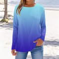 thumbnail image 2 of SROBPTY Longues Chandails à Manches pour Femmes, T-Shirt à Manches Longues à Col Rond avec Imprimé Automnal pour Femmes, Bleu, TG, 2 of 5