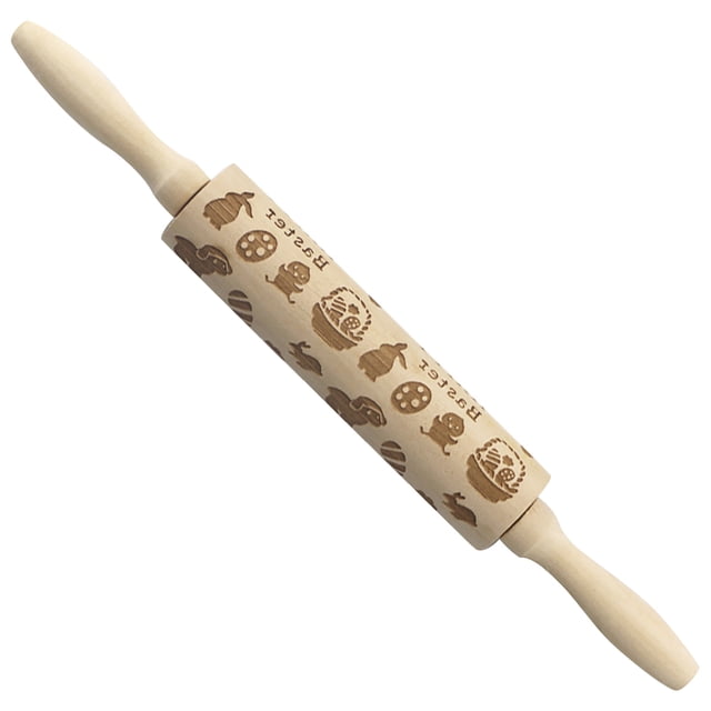 TIMIFIS Rolling Pin Wooden Easter Bunny Carrot Rolling Pin Printed Dough Stick Kitchen Gadgets