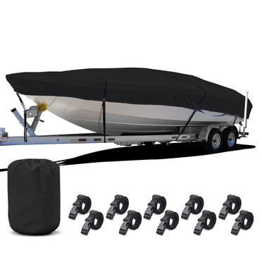 NEH Boat Cover, Thick Heavy Duty Fabric, Fade-Proof, Waterproof, 17'-19', Trailerable, Fits Tri-Hull Fishing Ski Pro-Style Bass Runabout (Black)