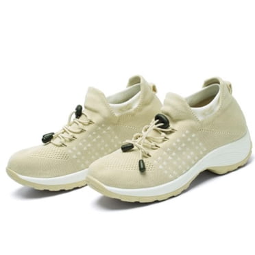 Bmisegm Large Size High Elastic Fly Woven Breathable Shoes Women's Trendy Lightweight Border Socks Shoes Lightweight Women's Shoes Casual ShoesCasual Shoes for Women Beige 40