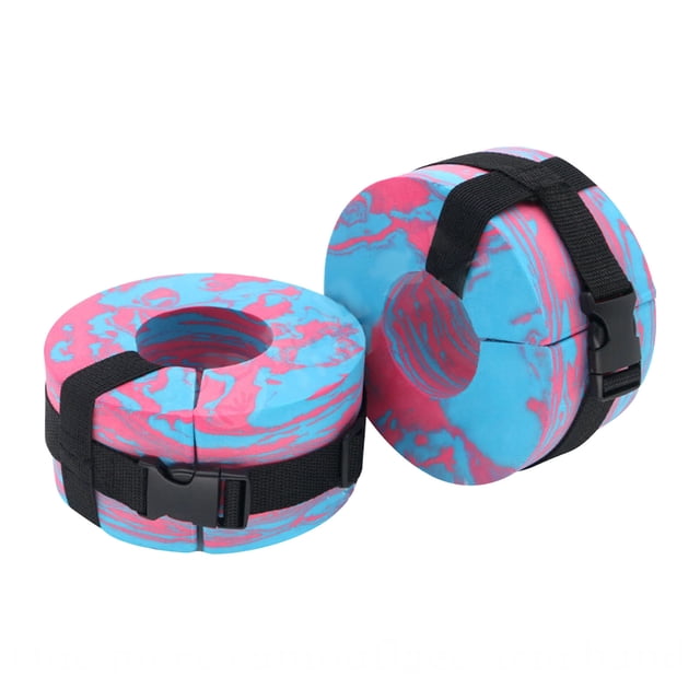 2pcs Foam Aquatic Cuffs Swimming Leggings Arm Floating featuring vibrant blue and pink marbled foam material with adjustable black straps and release buckles. Ideal for aqua therapy, swimming assistance, and water resistance training, suitable for ankles, legs, wrists, and arms. Durable closed-cell foam ensures longevity in pool water.