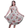 thumbnail image 1 of Bimba Robe d'Été Sans Manches à Col Rond pour Femmes, Grise, à Imprimé Floral de Pivoine et d'Anémone, Tenue Décontractée - Grand, 1 of 6