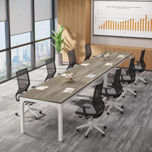 Tribesigns 78.74-Inch Large Conference Room Table, Modern Office Meeting Seminar Table Desk with Metal Legs and Adjustable Foot Pads, Seats 6-8 People, Oak Finish