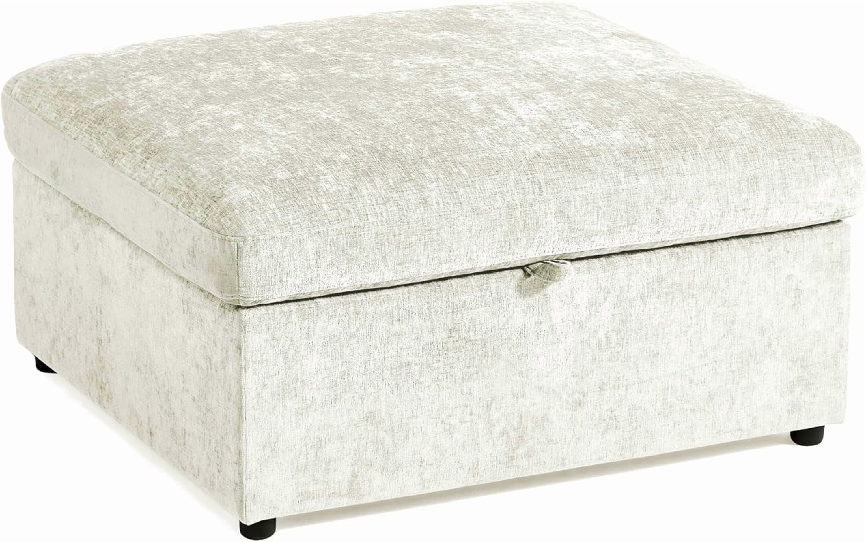 BEDEEP Ottoman de Rangement Mobile pour Canapé Sectionnel Modulaire, Ottoman en Chenille avec Rangement pour Salon, Blanc