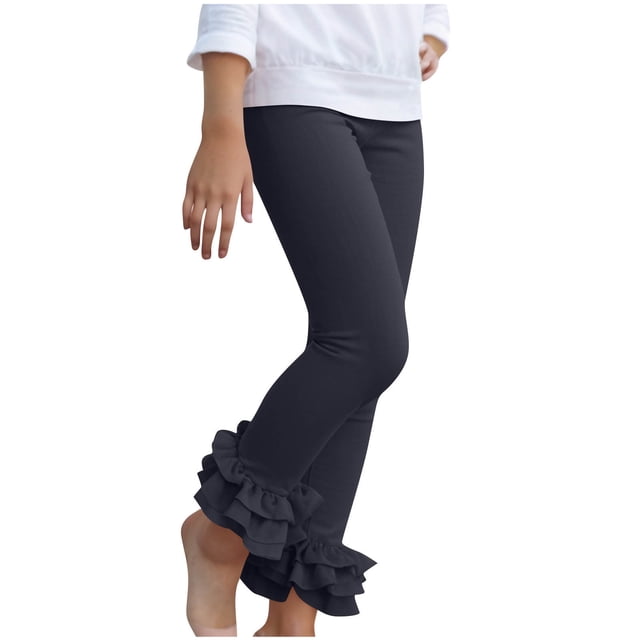 yocbz Girl Jean Baby Toddler And Little Girls Solid Color Ruffle Leggings Available In Multiple Colors Navy,11-12 Years