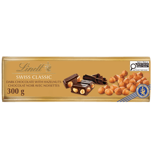 Lindt SWISS CLASSIC Chocolat noir et bar à noisettes, 300g