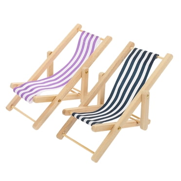 KAKOWELY 2Pcs Simulation Deck Chair Dolly House Folding Chair Decorative Mini Ornament,4.33X"X2.17"X2.17"