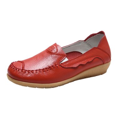 B91xZ Mocassins pour Femmes Loreta Largeur Large Boucle Bout Carré Mocassins Plats, Rouge 7.5