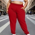 thumbnail image 2 of Women's Plus Size Pants High Waisted Drawstring Solid Color Sweatpants Elastic Taper Leg Lounge Joggers Pant Red XXXL, 2 of 6