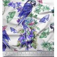 thumbnail image 1 of Soimoi Purple Poly Georgette Fabric Floral,Insect & Parrot Bird Decor Fabric Printed BTY 42 Inch Wide, 1 of 3