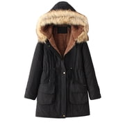 Womens Winter Jacket Womens Winter Thicken Puffer Coat Jacket Warm Faux Fur Lined Down Jackets Parka Hooded Windproof Coats with Pockets Rain Jacket