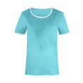 thumbnail image 4 of Pompotops T-shirt Uni pour Femme, Manches Courtes, Blouse à Col Rond, Hauts Décontractés, Liquidation, 4 of 4