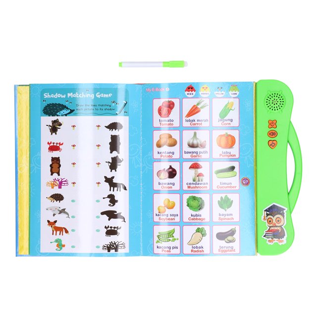 Kids Learning Sound Book, Electronic Reader And 20-Book Library ABC Sound Book English Malay Language Animal Fruit Learning Educational Toy With Pen