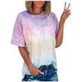 thumbnail image 2 of Hauts d'Été pour Femmes Grande Taille - Tuniques à Manches Courtes Teinture sur Nœuds d'Été pour Femmes à Col Rond, T-Shirts Décontractés Grande Taille, 2 of 3