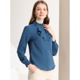 thumbnail image 2 of INSPIRE CHIC Women's Work Office Top Blouse Ruffle Neck Long Sleeve Ribbon Button Down Shirt, 2 of 6