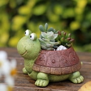 Cagogo Turtle Planter Pot, Resin Succulents Pot with Drainage Hole, Cute Animal Flower Pot for Bonsai Plants, Mini Decorative Pot for Home Office Desk Garden Decor