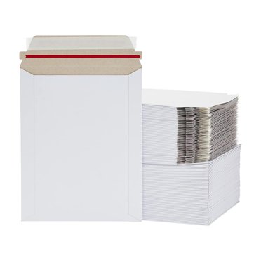 Enveloppes Rigides pour Courriers, 6x8 Pouces, Lot de 100, Kraft Carton Blanc pour Photo et Documents, Auto-Scellant