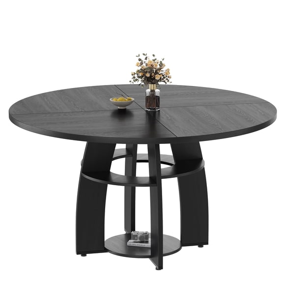 Ourlova Table à Manger Ronde de 47 Pouces pour 4–6, Table de Cuisine Ronde Moderne en Bois avec Tablette de Rangement, Pieds Ajustables, Assemblage et Nettoyage Faciles, Noir