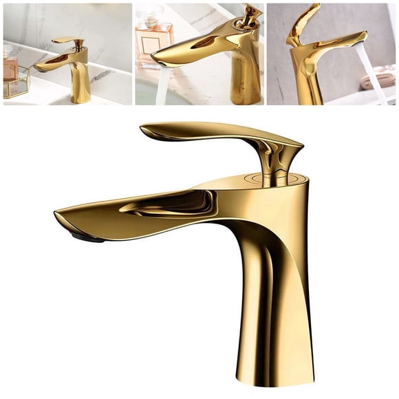 Ruibeauty Gold Bathroom Faucet Modern Vanity Faucet Single Handle Bathroom Sink Faucet Brass Finish