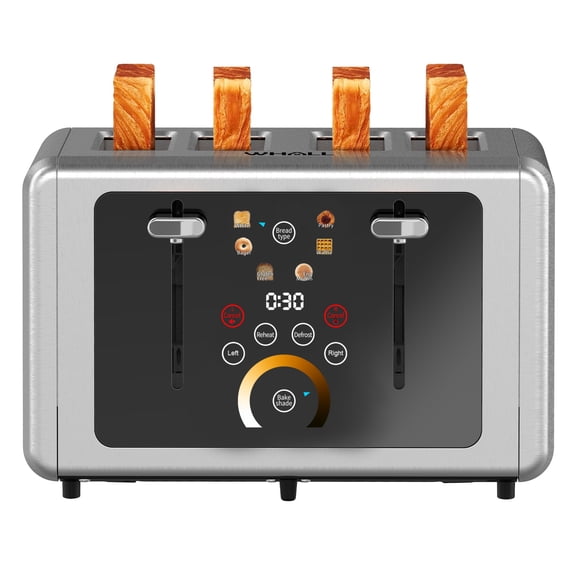 WHALL® Touchscreen Toaster 4 Slice - Stainless Steel Toaster, 6 Shade Settings, Extra Wide Slots Toaster With Bagel, Cancel, Defrost Functions