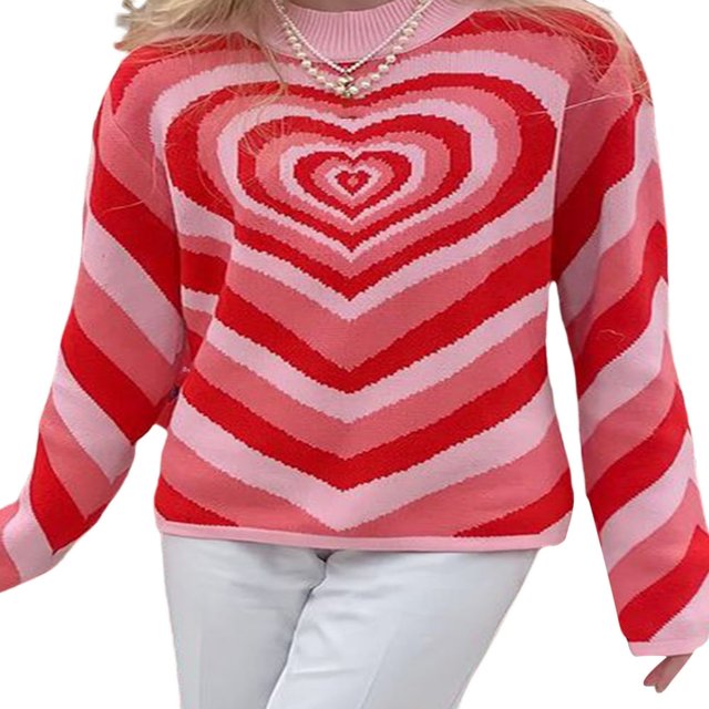 Chandails à Cœur d'Amour pour Femmes Manches Longues Chandail Tricoté